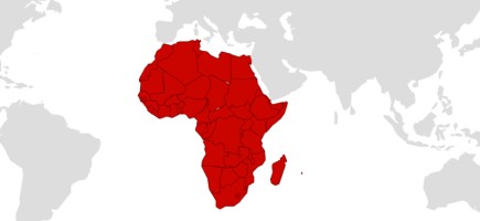  Landkarte auf der afrikanische Staaten rot markiert sind.