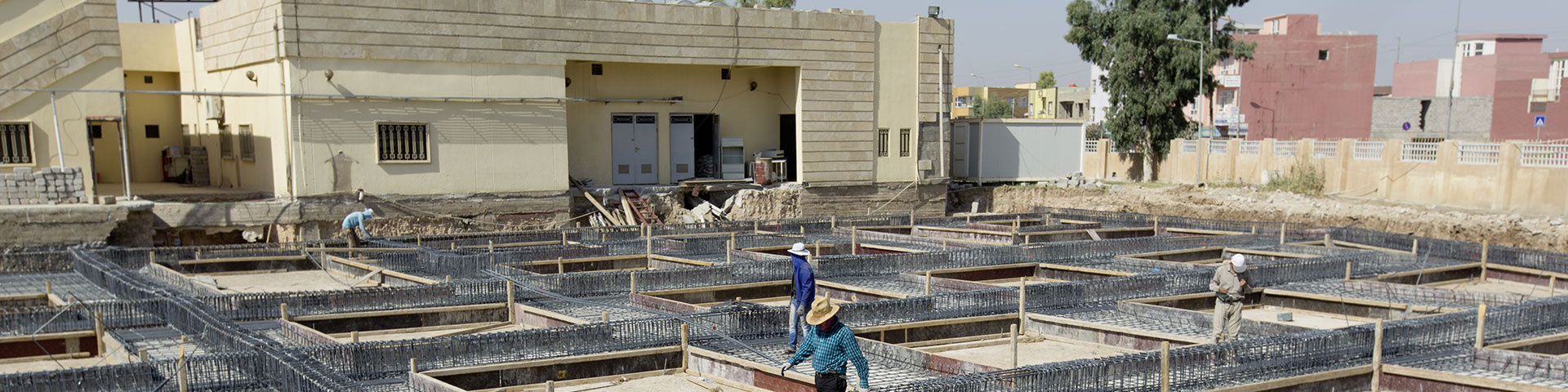 Men working on a house construction site