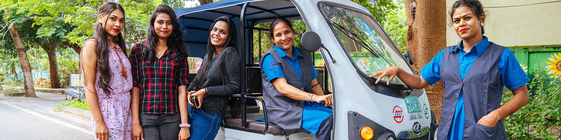 Mo E-ride electric autorickshaws driven by women and transgender drivers.