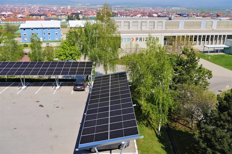 A solar installation under which cars park