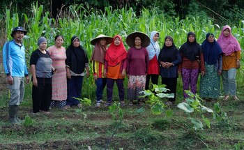 A group of farmers stand on a field.