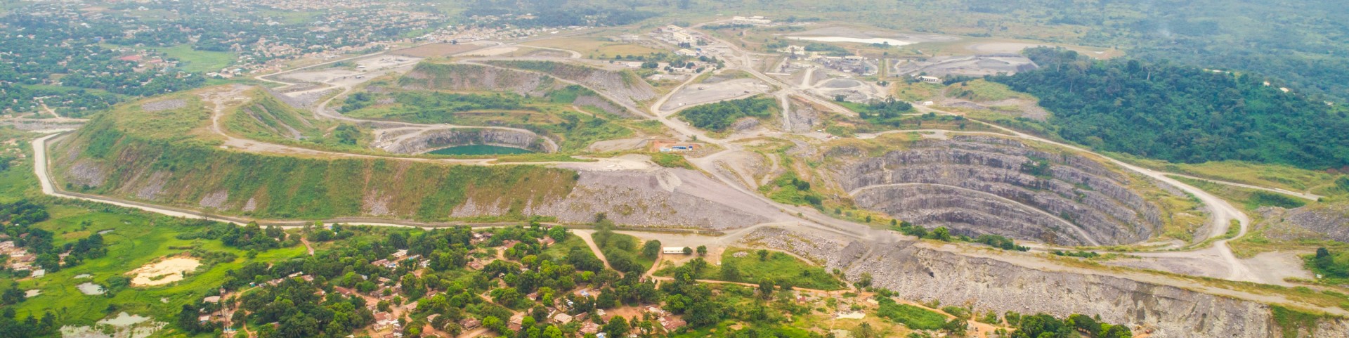Aerial view of a mining area for extracting diamonds in Kono, Sierra Leone.