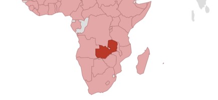 A map of Africa in which Sambia is highlighted in red.
