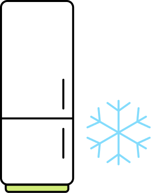 Grafik: Ein Kühlschrank, neben dem eine Schneeflocke schwebt. 