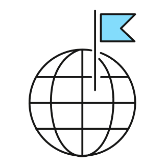 Grafik: Symbolische Darstellung der Erdkugel mit Gitterliniennetz und einer in der Kugel steckenden Flagge