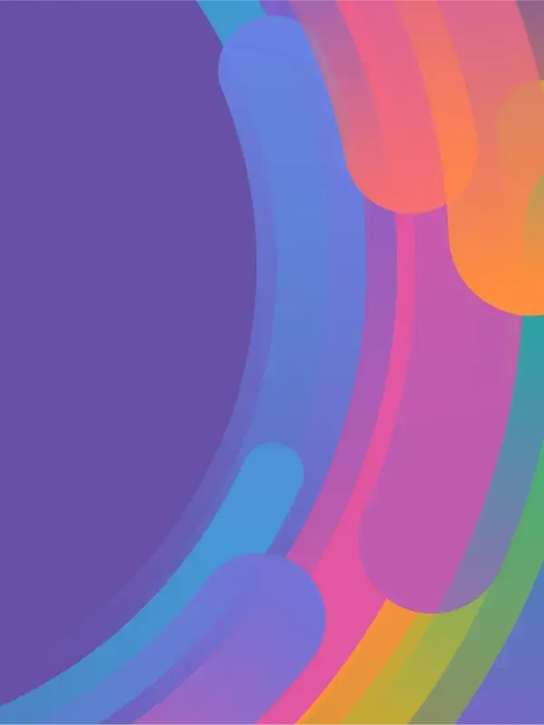 Abstrakte Grafik mit violettem Hintergrund und farbigen geschwungenen Linien.