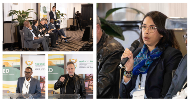 Four pictures of people speaking