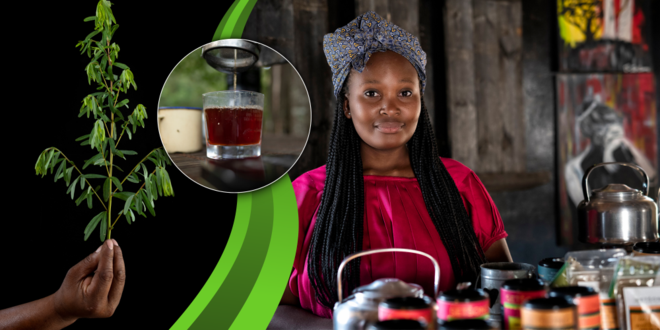 Woman standing behind products