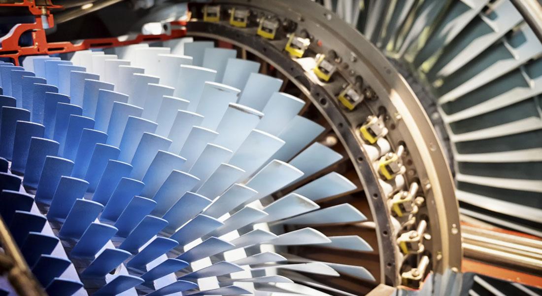 Close-up of the interior of a gas turbine