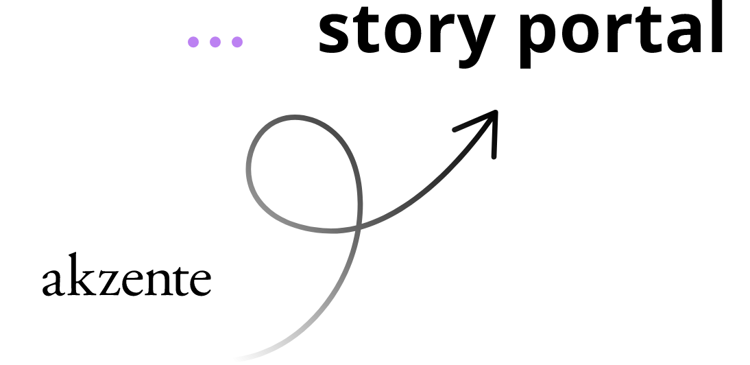An arrow points from the akzente logo to the story portal