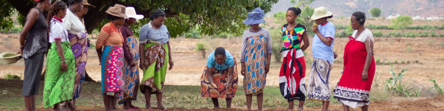 Mehrere Frauen stehen auf einem Feld.