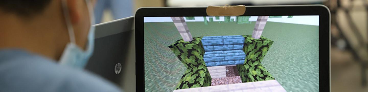 Eine Person spielt ein Computerspiel an einem Laptop.