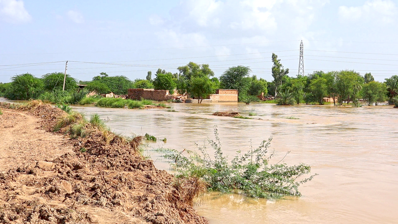 A landscape is heavily flooded.
