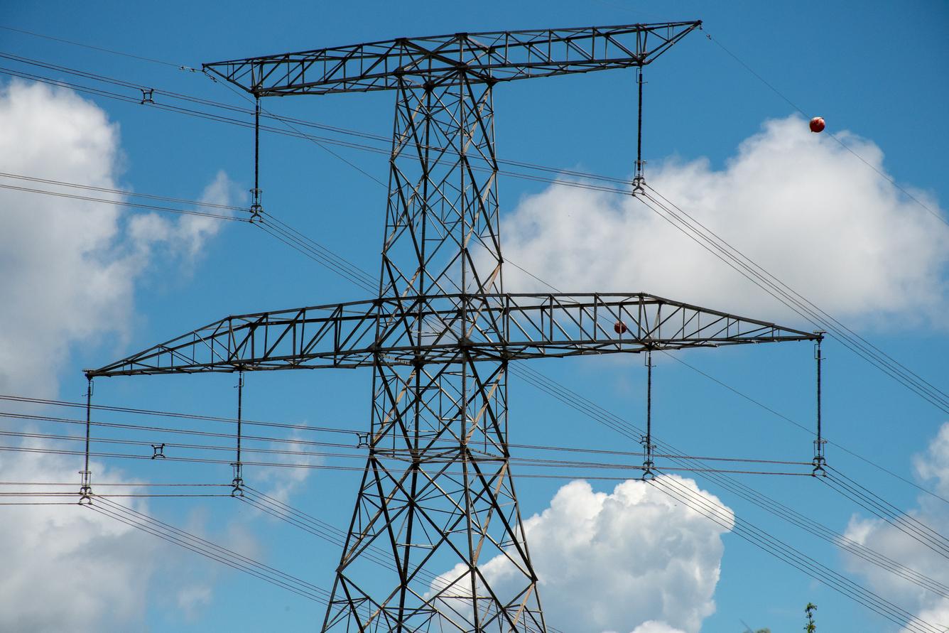 A mast for high-voltage transmission lines.