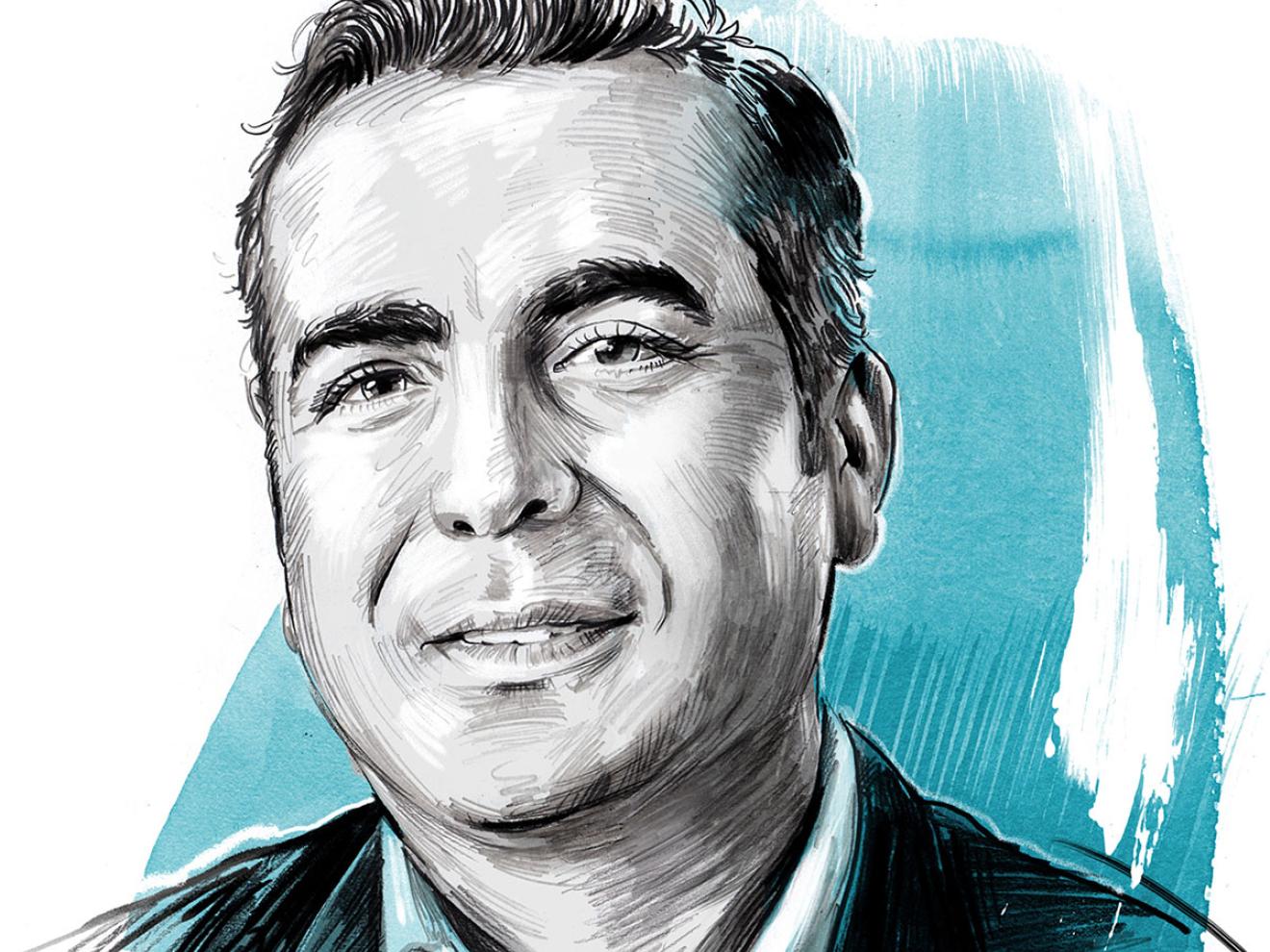 Portrait of a man in a sketchy style with blue accents