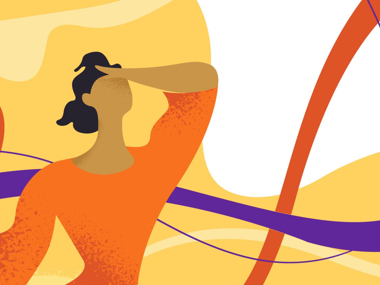 Illustration einer Frau mit farbigen Schleifen