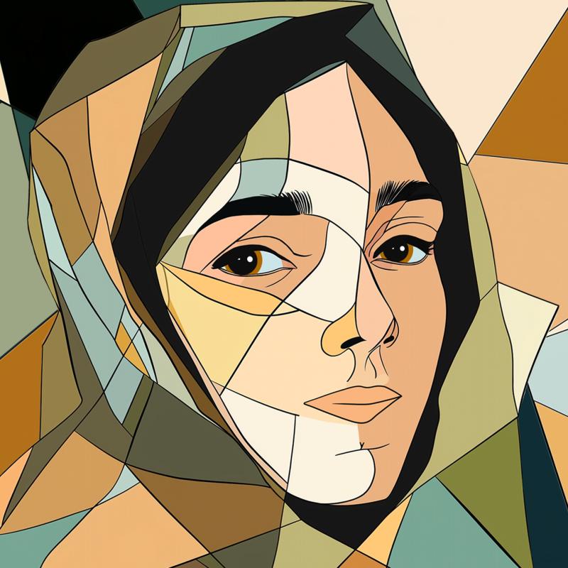 Illustration einer Frau fragmentierte grafische Flächen