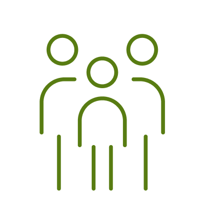 Grünes Icon mit drei stilisierten Personen, die nebeneinander stehen.