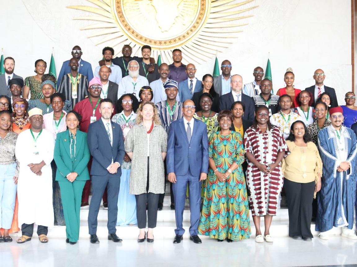 Fellows at their first AUC study trip opening ceremony with the Chairperson of the African Union Commission and representatives.