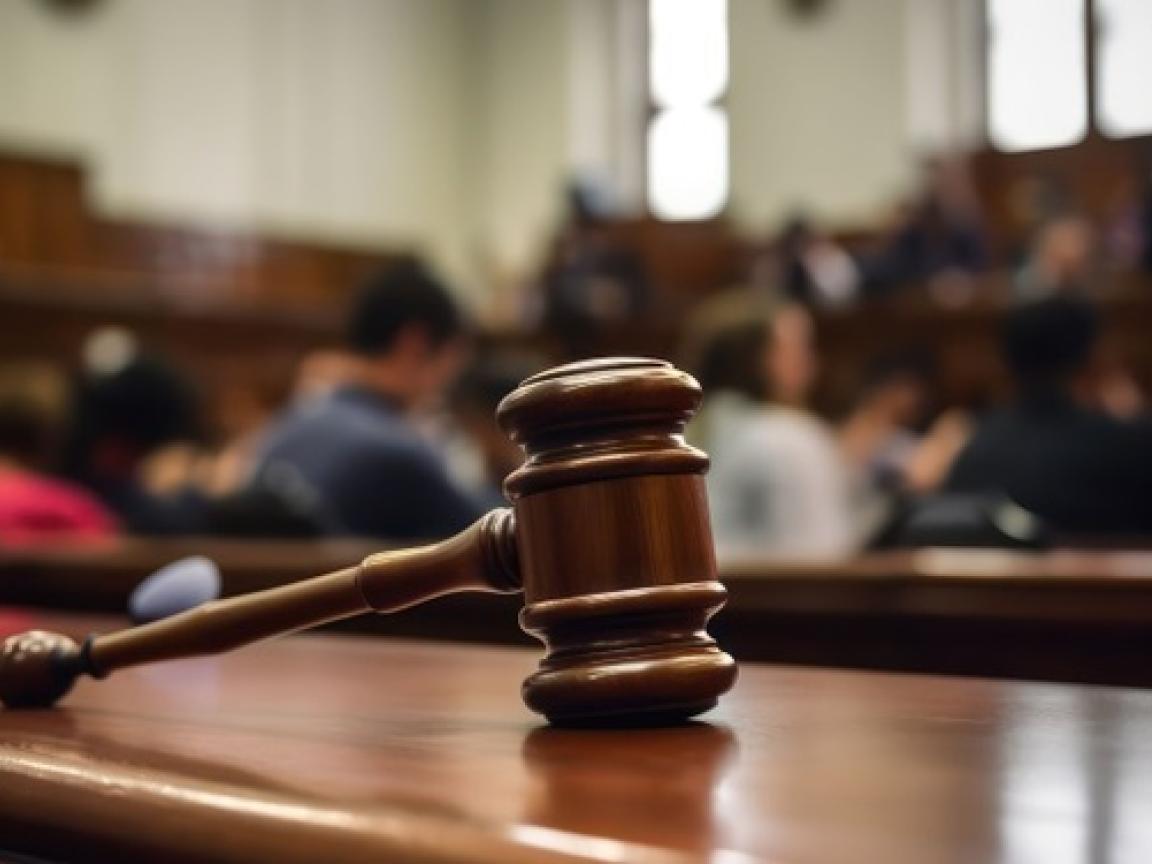 Ein Richterhammer liegt auf einer Gerichtsbank.