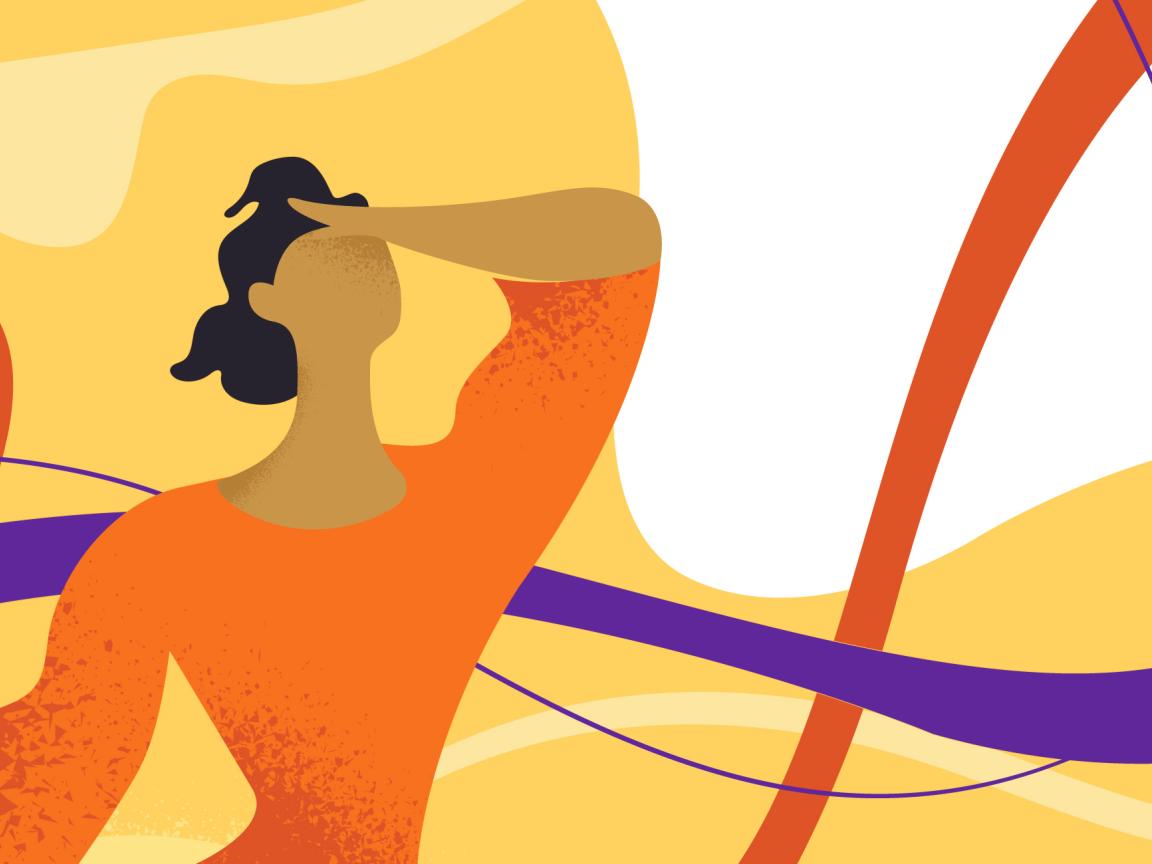 Illustration einer Frau mit farbigen Schleifen