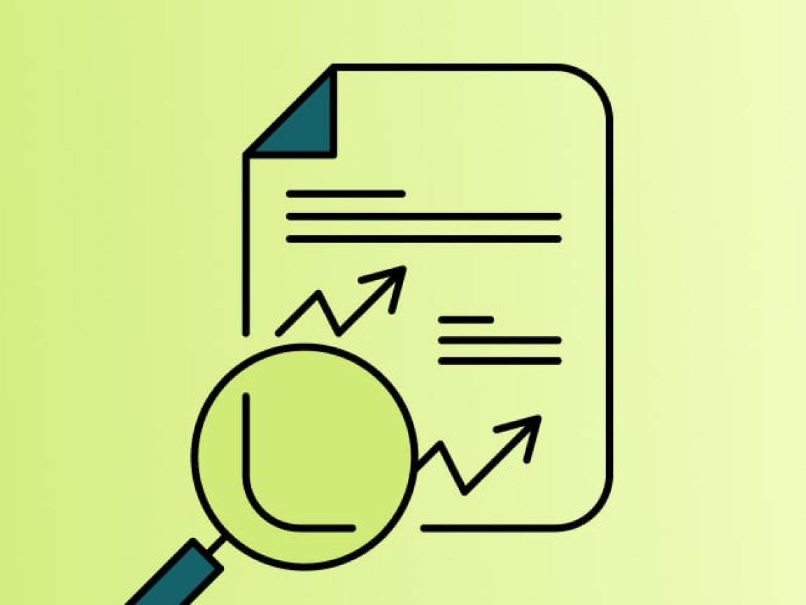 Grafische Darstellung eines Dokuments mit Lupe und zwei aufsteigenden Pfeilen als Symbol für Analyse und Entwicklung.