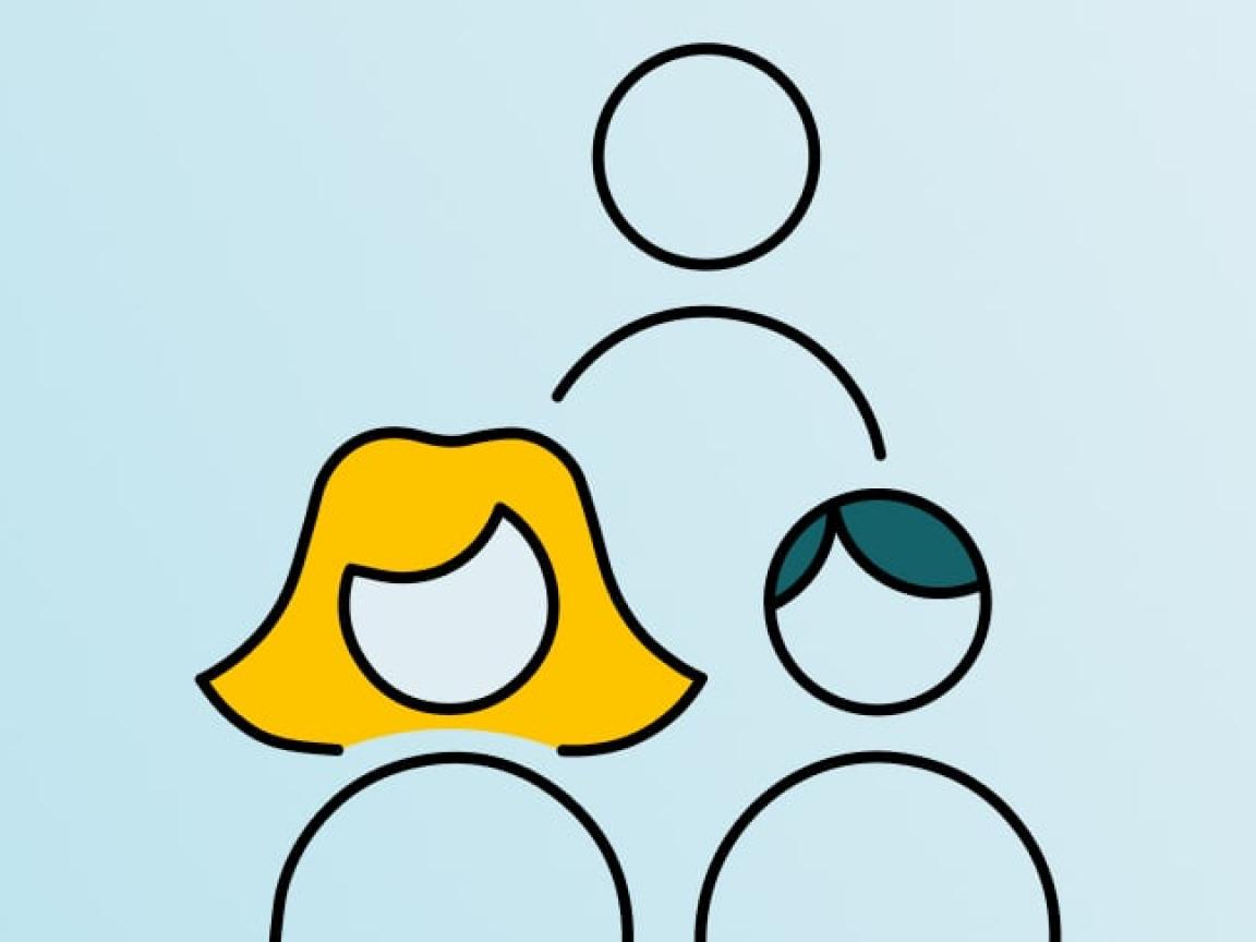 Abstrakte grafische Darstellung dreier Personen: Eine Person hat blonde, eine Person petrolfarbene und eine Person keine Haare.
