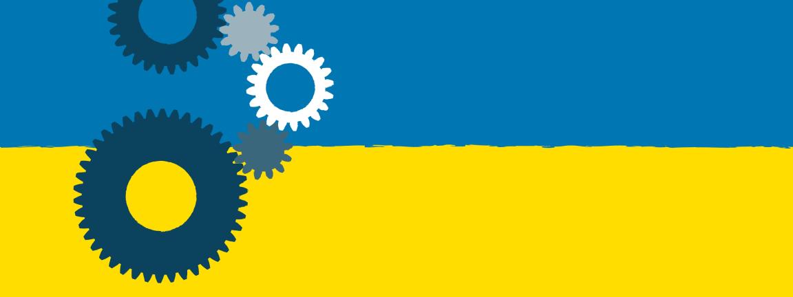 Zahnräder und die Flagge der Ukraine