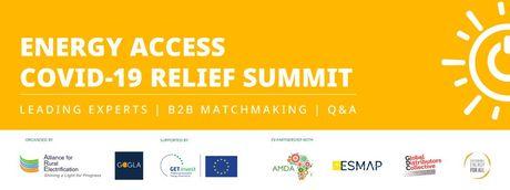 Gelber Hintergrund mit weißer Schrift "Energy access COVID-19 relief summit"