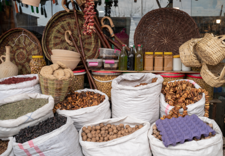 Nuts and dried fruit at an market stand
