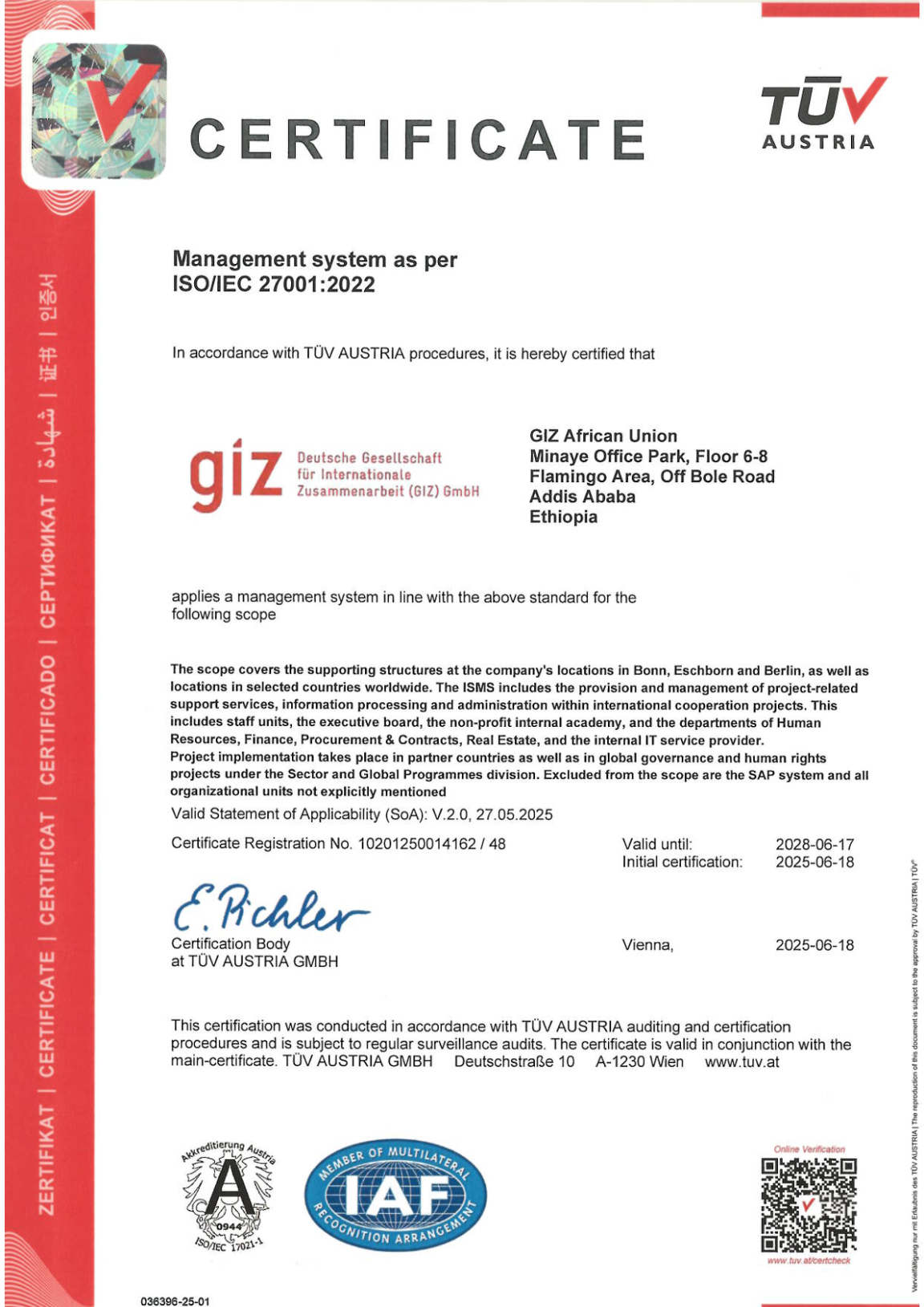 ISO 27001 Certification of GIZ AU