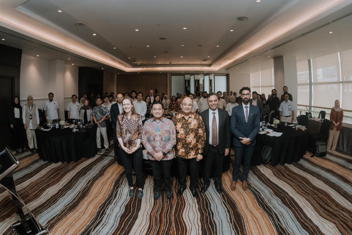 Group photo of speakers and participants at the high-level policy dialogue “From Ambition to Affordability: Lessons Learned from India’s 3 Cents US/kWh Solar Journey” held at Pullman Thamrin Hotel, Jakarta, on 12 February 2026.