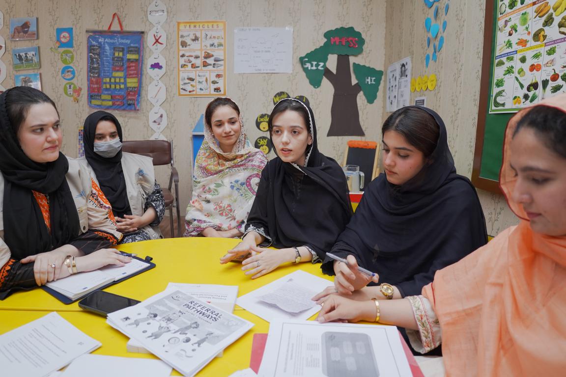 Group of teachers exchanging Ideas on the Referral Pathways during a MHPSS Training.