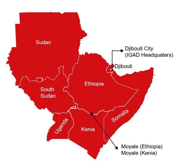 A map of IGAD(Intergovernmental Authority on Development)