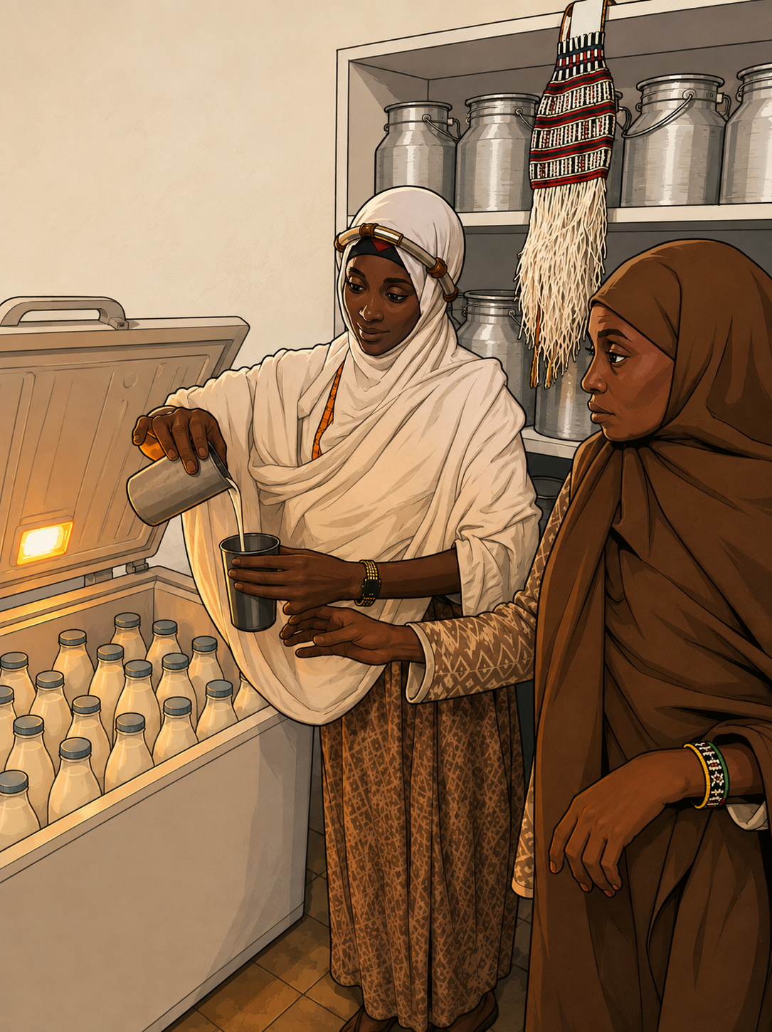 Two ladies at a milk shop