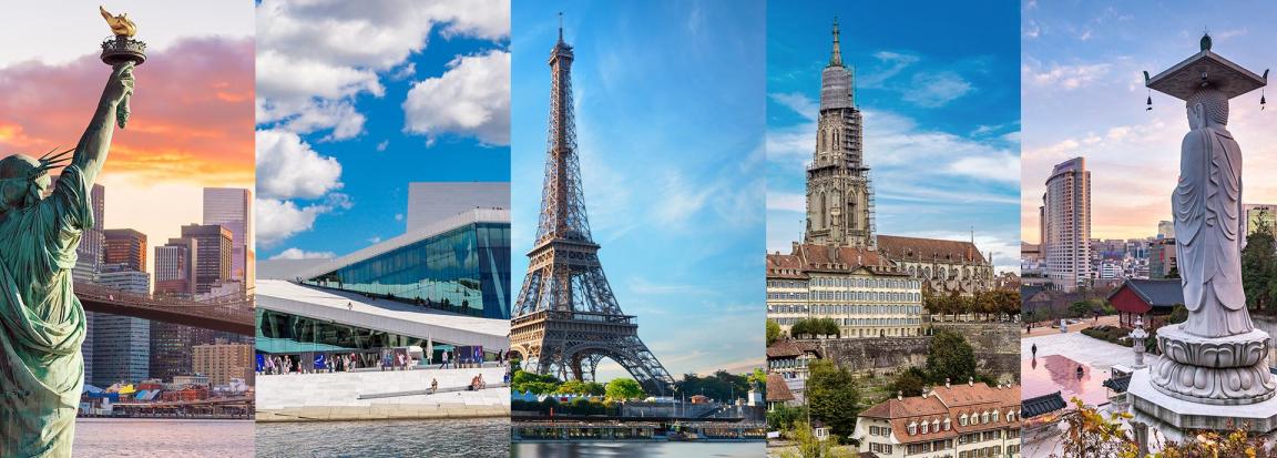 Collage von Bildern bekannter Bauwerke