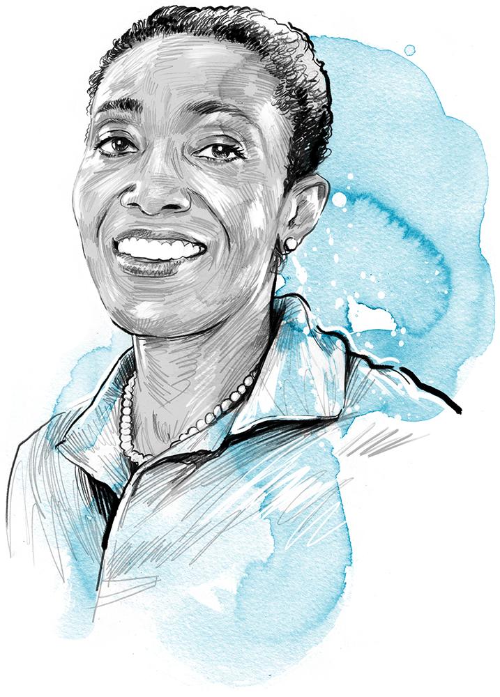 Porträt von einer Frau im gezeichneten Stil mit blauen Akzenten