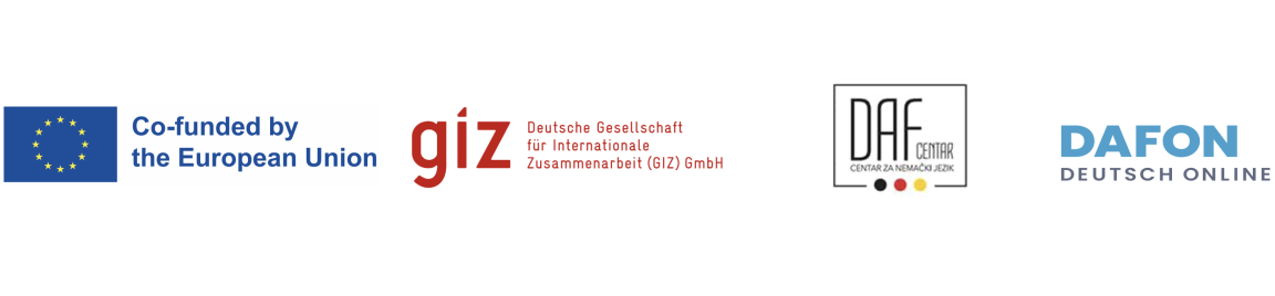 EU-Emblem daneben das Logo der GIZ daneben das Logo des DaF Centar und daneben das Logo der DAFON