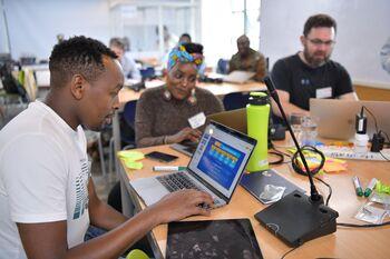 A participant at the AU’s humanitarian innovation workshop during a workshop session.  Photo: GIZ