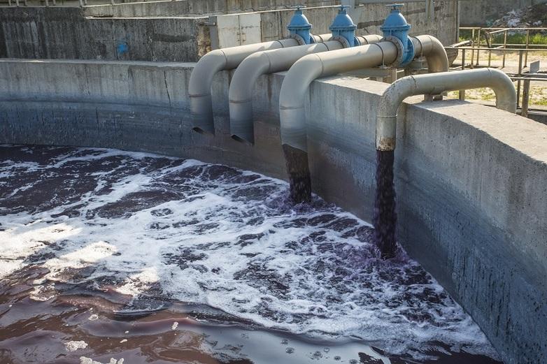 A wastewater treatment plant with dirty water.
