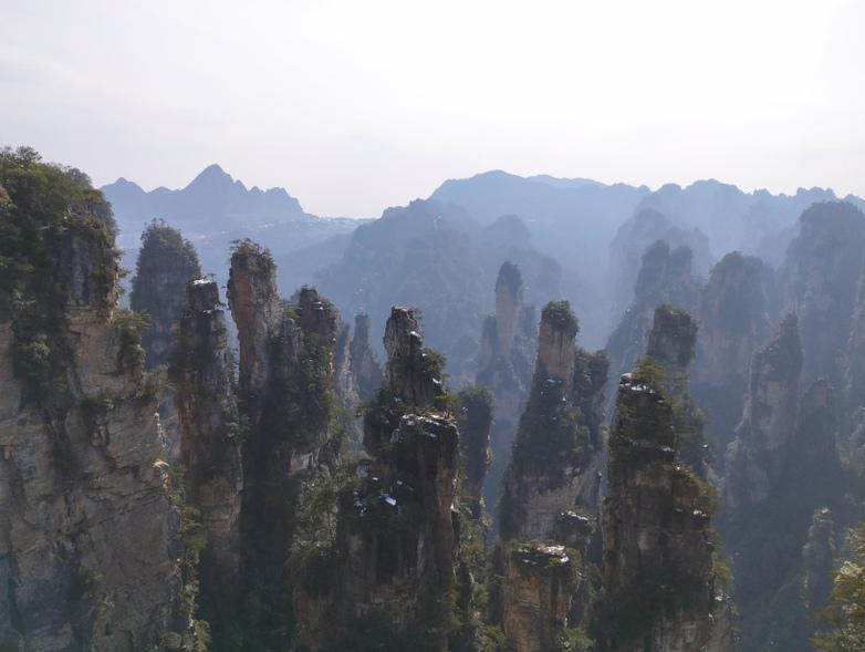 Core zone of the forest park at the UNESCO World Natural Heritage site in Zhangjiajie (Hunan Province) with sandstone formations.