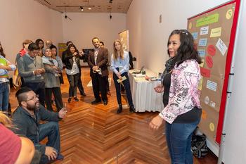 Kyrgyz participant in business training presents goods of her self employed business.