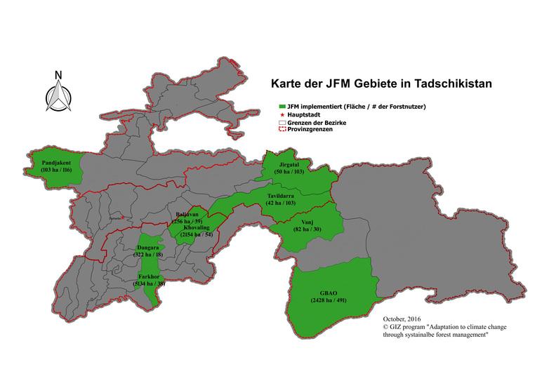 Tadschikistan. JFM-Projektgebiete 2015. © GIZ