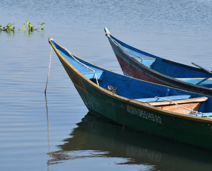 Two fishing boats at a mooring.