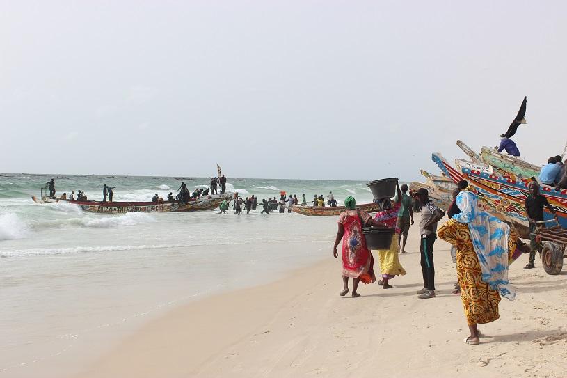 Des embarcations de pêche artisanale débarquent sur la plage de Nouakchott.
