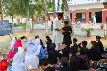 Science class at goverment primary school in Noshera District of KPK