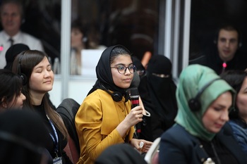 Teilnehmerin einer Konferenz mit Fokus auf Frauen, Migrantinnen und Partizipation, Ankara, März 2019, © GIZ