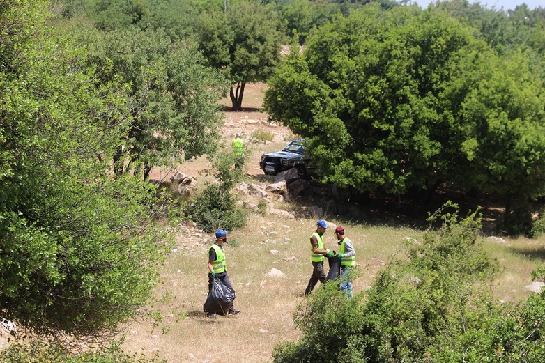 Männer sammeln Abfall im Dibbeen-Wald (Foto: GIZ / Cash for Work Green Infrastructure)