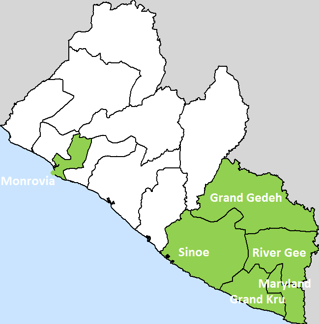 Focus areas of the project in south-east Liberia and Montserrado County (Monrovia).