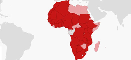 Eine Karte von Afrika mit markierten Ländern